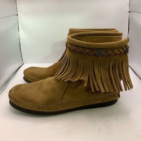 Minnetonka Women’s Fringe Ankle Boots Brown Leather Size 7 - Picture 3 of 9